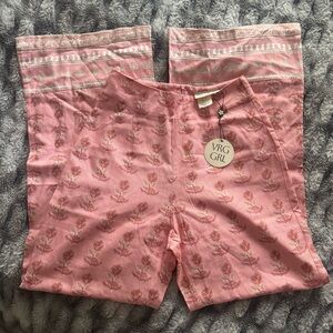 VRG GRL 100% Linen Cotton Romanza Wide Leg Pants Boheme Pink floral NTW 2 XS
